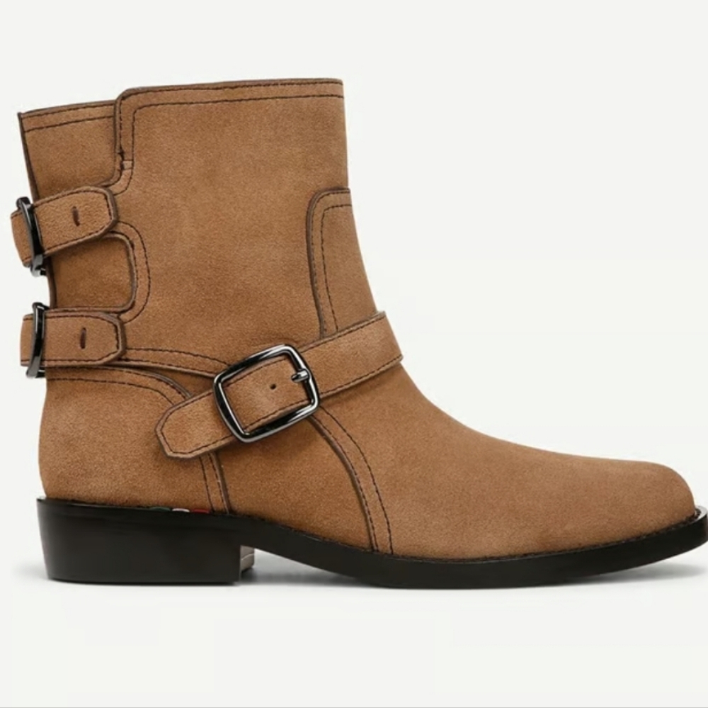 Franco Sarto Prina Boot Leather Buckle Taupe Size 8 Designer $180 #94